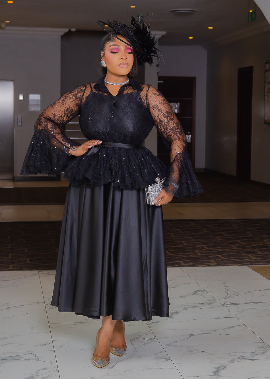 Lady Royale- Lace Peplum 3pcs Silk Dress Couture Set (New! 4 colors!)