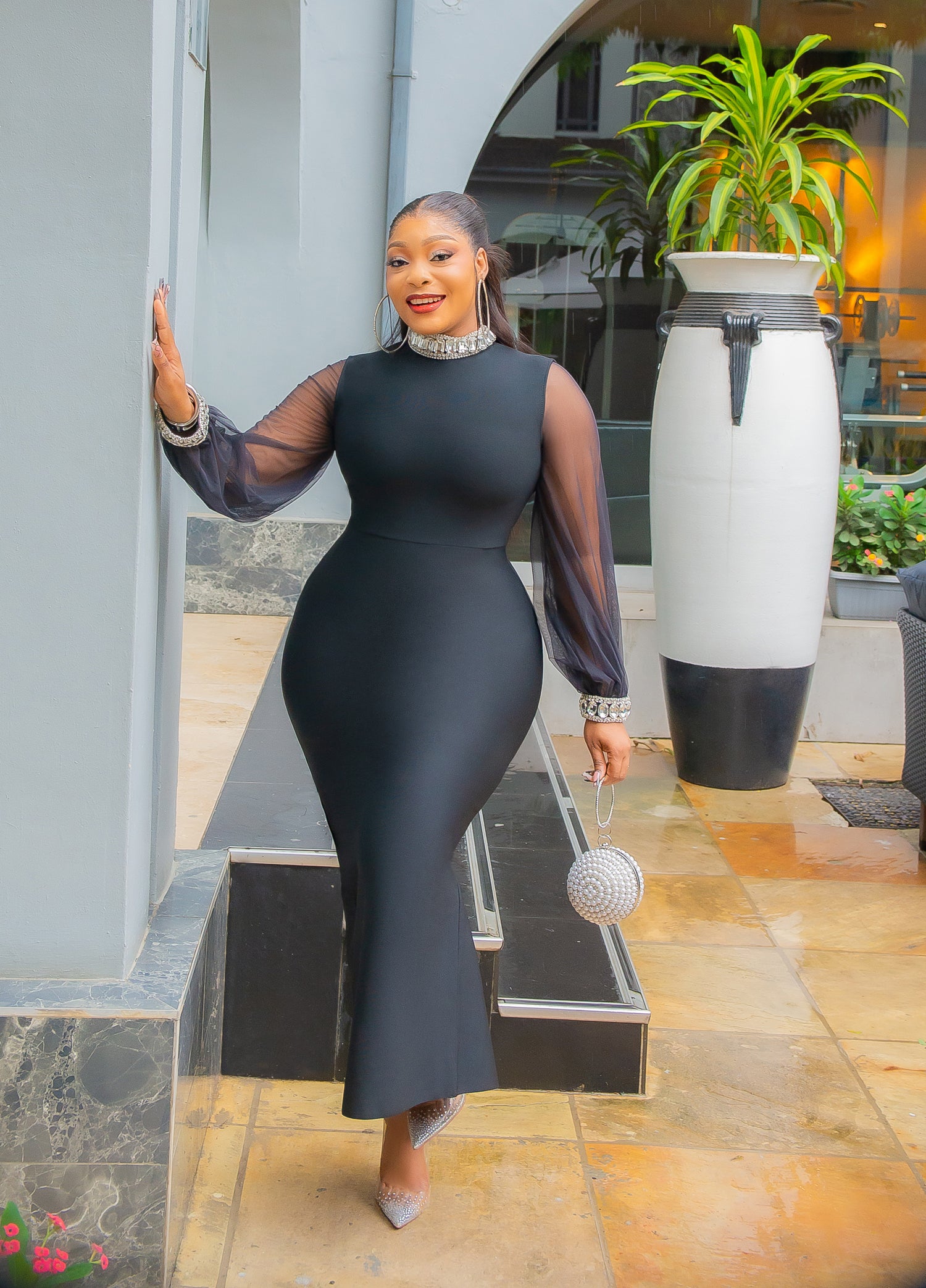 セールmelt the lady flash long dress Luminous Queen Charm- Chiffon Lantern Sleeve BANDAGE Dress (New