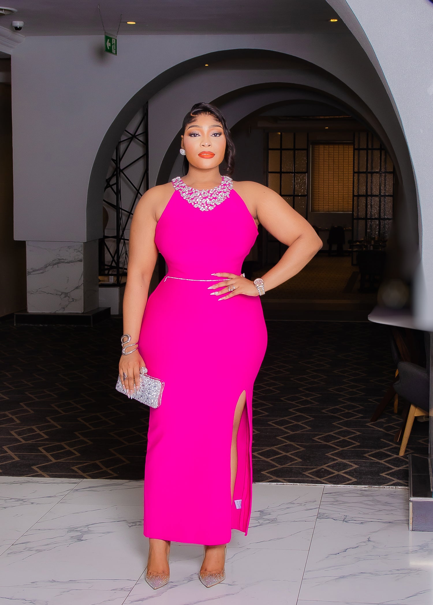 rose pink bandage dress Halterneck Mini Dress In Light Pink Bandage | EGO US