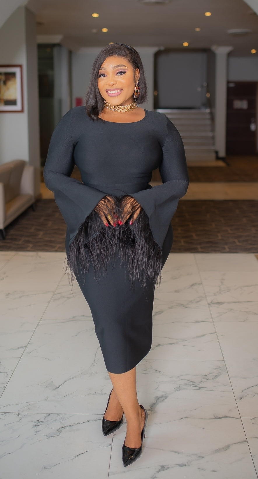 Zipporah- Feathers Galore Long Sleeve Bandage Dress (NEW) DivAbby Zipporah- Feathers Galore Long Sleeve Bandage Dress (NEW) DivAbby