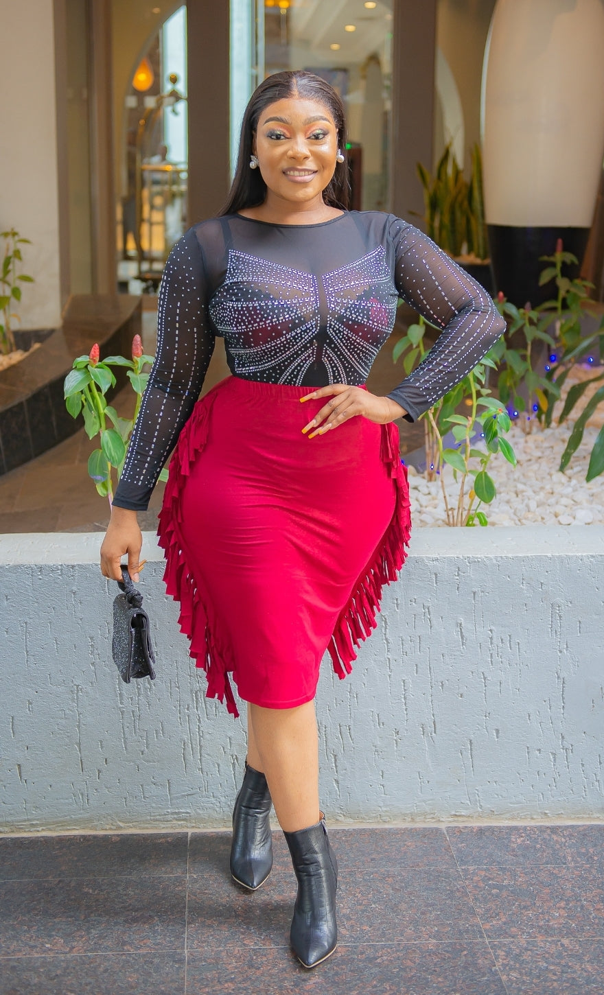 FRINGY CITY CHIC- High Waist Pencil SHORT Skirt (Ships in days