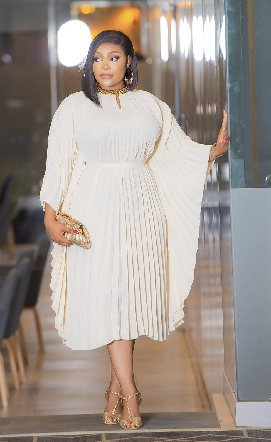 pleated kaftan dress Muslim Elegant Women Long Sleeve Maxi Dress Pleated Kaftan Abaya Dubai Ball Gown
