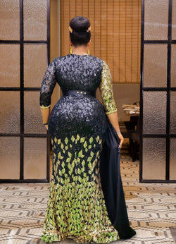Queen Majestic Luxe- Sequin/Side-Train Floor Length Dress with Belt (NEW)