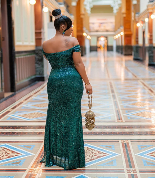 Jacqueline Luxe- Beaded/Sequin Floor Length Dress (Green💚 and Blue💙)