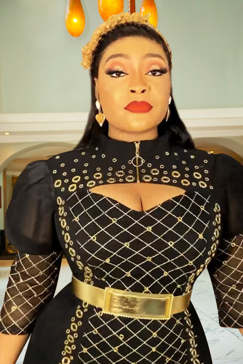 Amalinda Luxe- Mesh Heart Shape Studded Dress (New)