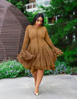 Bella Bloom- Ruffle Sleeve Pleats Fit/Flare Dress (New) (7 colors)