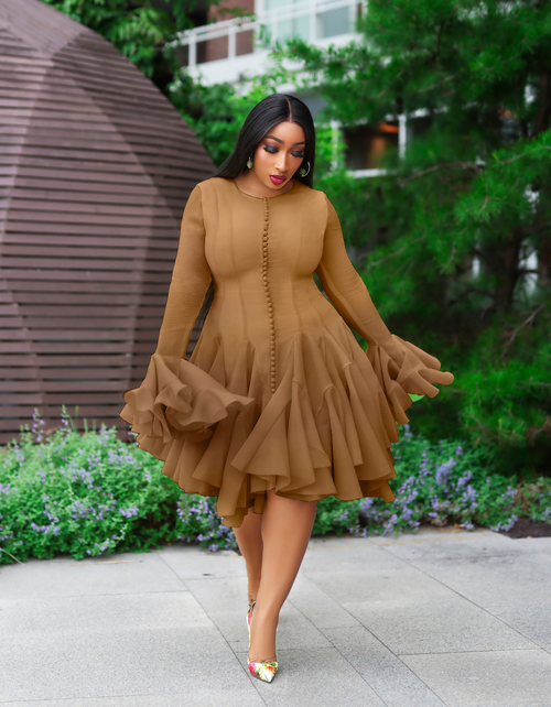 Bella Bloom- Ruffle Sleeve Pleats Fit/Flare Dress (New) (6 colors)