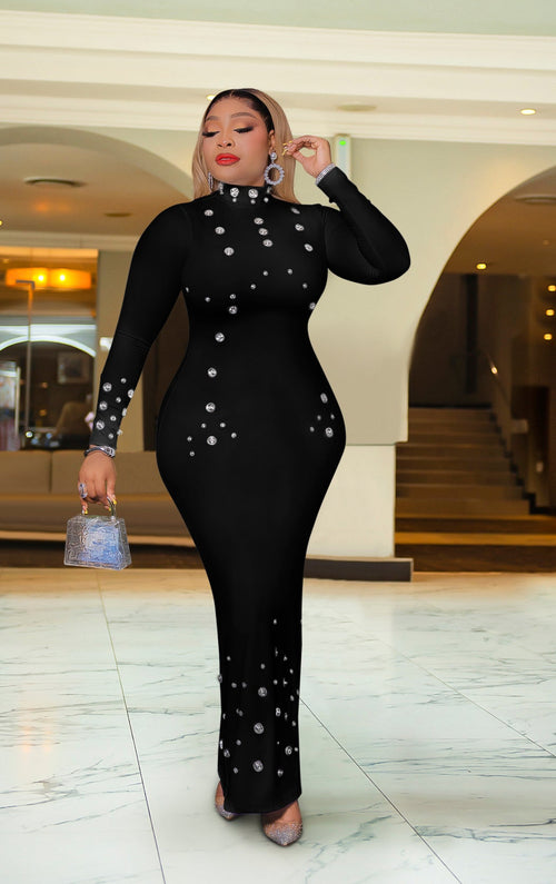 Sovereign Radiance- 3D Button Embellished Bodycon Dress (New!) (2 Colors)