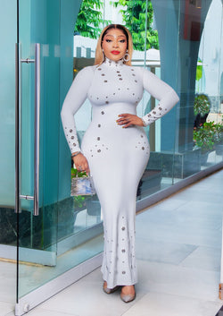 Sovereign Radiance- 3D Button Embellished Bodycon Dress (New!) (2 Colors)