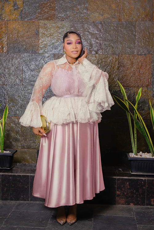 Lady Royale- Lace Peplum 3pcs Silk Dress Couture Set (New! 4 colors!)