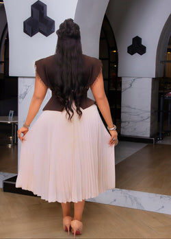 Mocha Heiress- Crystal Pleated Peplum DRESS/w Belt (New)