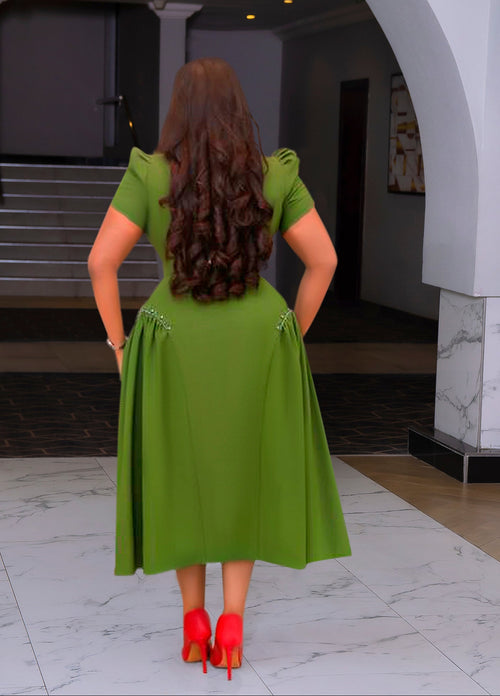 Pamela Sugar- Fit/Flare Ruched Hip Long Length Dress/w Belt (New)