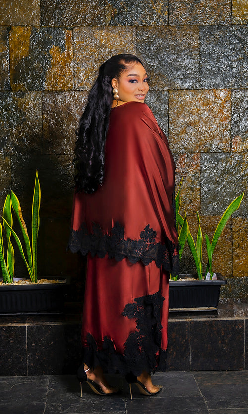 Wealthy Aunty Elegance- Convertible Lace Cape Blouse & Maxi Skirt 2pcs Set (New! 4 colors)
