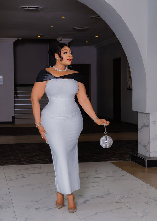Radiant Opulence Wrap- Resin Beads BANDAGE Dress (New)