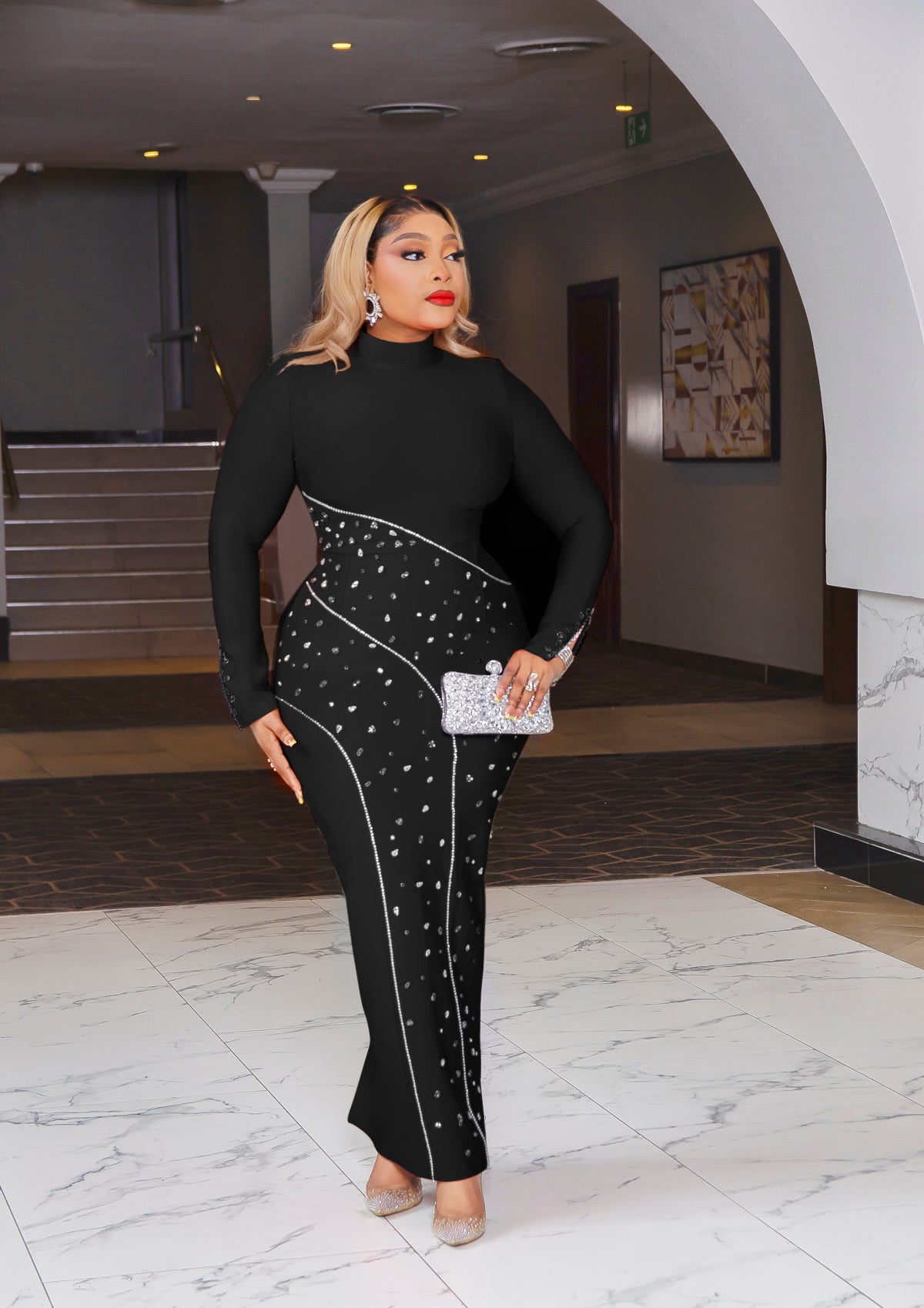 2000s Knee Length Plus Size Bandage Dress With Sleeves Opulent Festive Queen- 3D Gemstone Bell Sleeve BANDAGE Dress (New! C DivAbby 2000s Knee Length Plus Size Bandage Dress With Sleeves Opulent Festive Queen- 3D Gemstone Bell Sleeve BANDAGE Dress (New! C DivAbby
