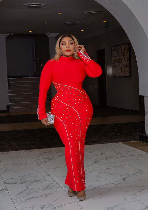 Opulent Festive Queen- 3D Gemstone Bell Sleeve BANDAGE Dress (New! 2 colors!)