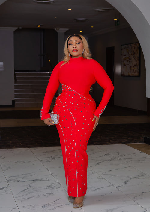 Opulent Festive Queen- 3D Gemstone Bell Sleeve BANDAGE Dress (New! 2 colors!)