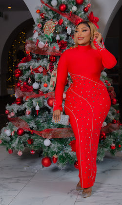 Opulent Festive Queen- 3D Gemstone Bell Sleeve BANDAGE Dress (New! 2 colors!)