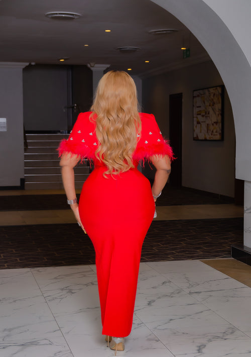 Scarlett Confidence- 3D Gemstone Cape Feathers BANDAGE Dress (New! 2 colors!)