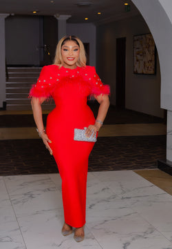 Scarlett Confidence- 3D Gemstone Cape Feathers BANDAGE Dress (New! 2 colors!)