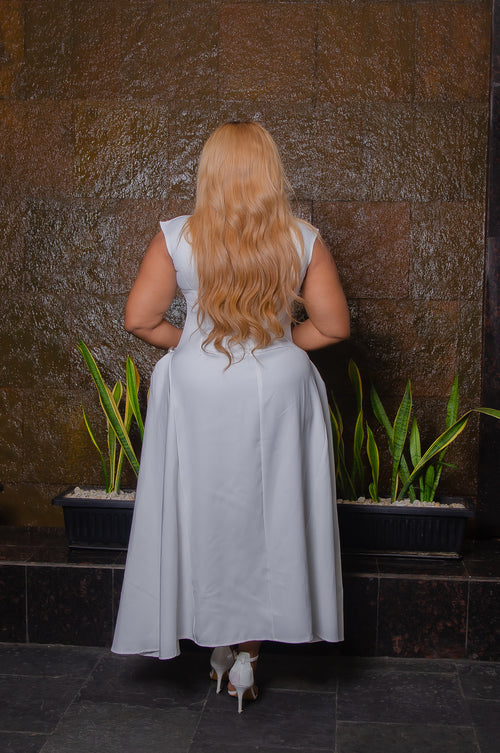 City Sugar- Fit/Flare Asymmetric Long Length Dress/W Brooch (New)(3 colors)