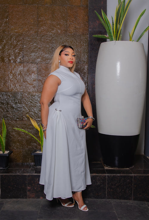 City Sugar- Fit/Flare Asymmetric Long Length Dress/W Brooch (New)(3 colors)