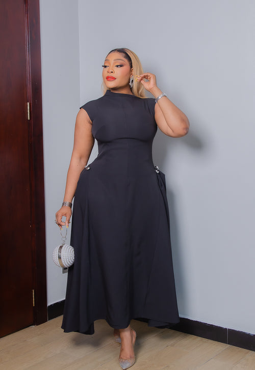 City Sugar- Fit/Flare Asymmetric Long Length Dress/W Brooch (New)(3 colors)