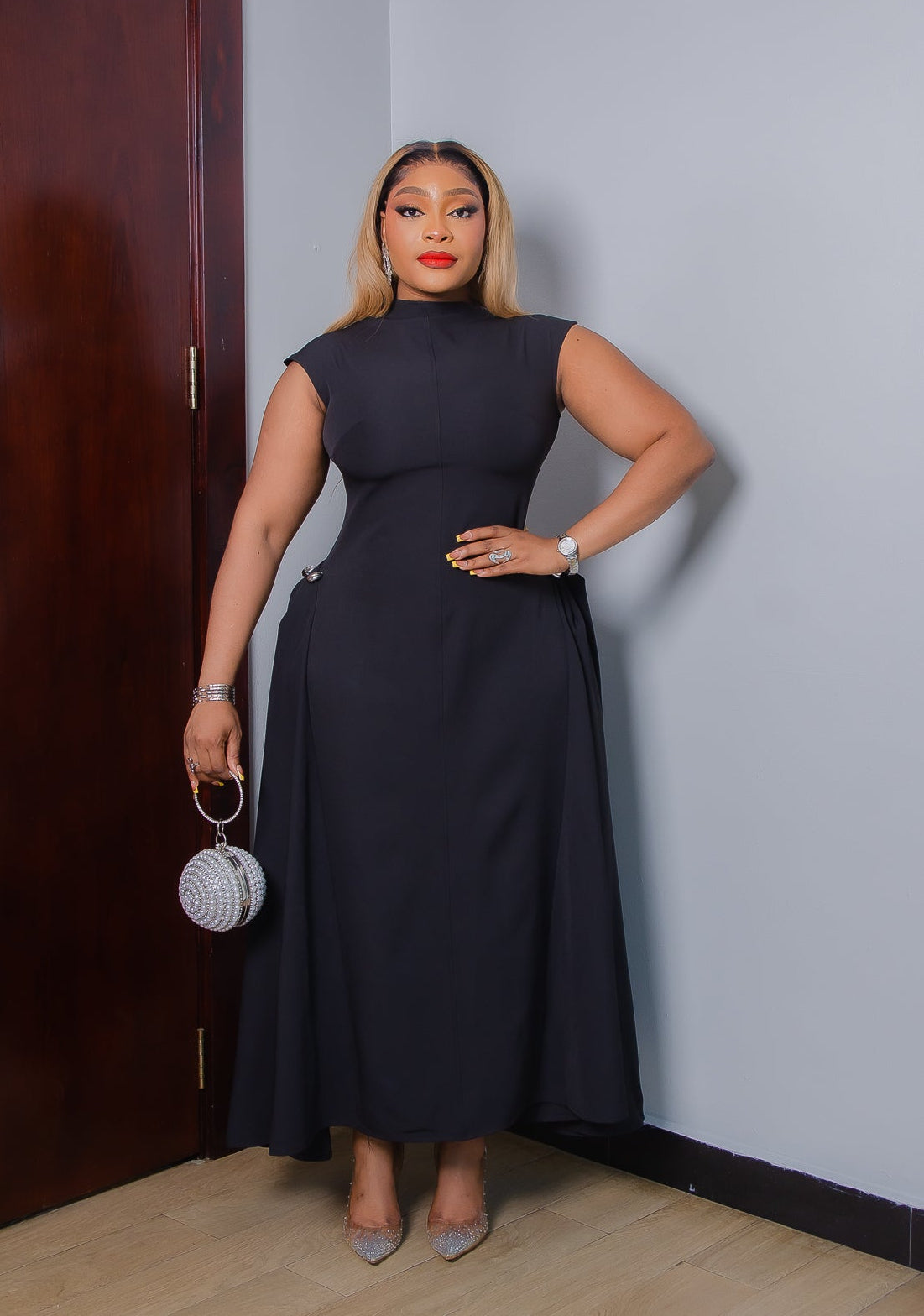 City Sugar- Fit/Flare Asymmetric Long Length Dress/W Brooch (New)(3 co – DivAbby