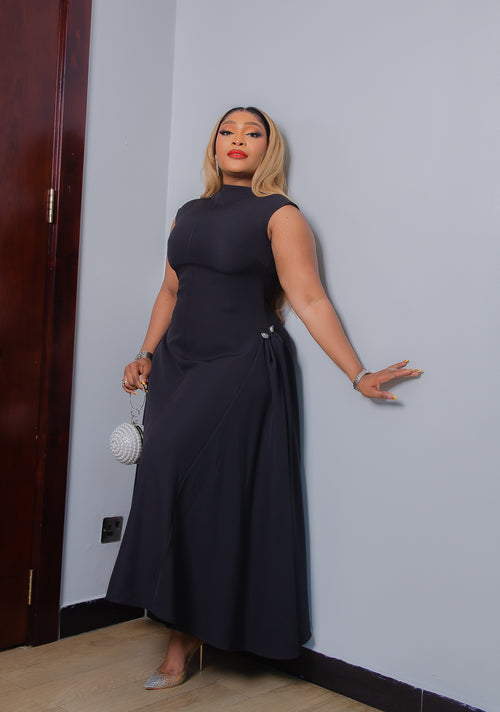 City Sugar- Fit/Flare Asymmetric Long Length Dress/W Brooch (New)(3 colors)