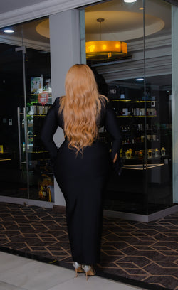 Ritzy Queen- 3D Gemstone Embellished/Feathers Long BANDAGE Dress (New!)