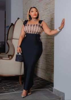 Onyx Elegance Queen- 3D Gemstone Embellished/Corset Style BANDAGE Dress (New!)