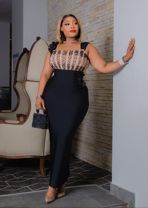 Onyx Elegance Queen- 3D Gemstone Embellished/Corset Style BANDAGE Dress (New!)