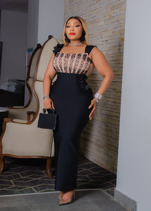 Onyx Elegance Queen- 3D Gemstone Embellished/Corset Style BANDAGE Dress (New!)