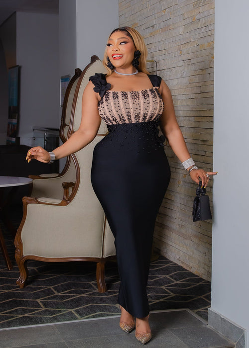 Onyx Elegance Queen- 3D Gemstone Embellished/Corset Style BANDAGE Dress (New!)