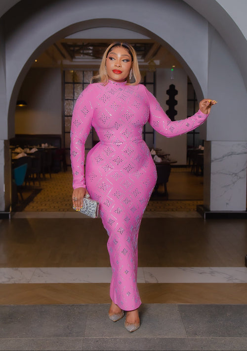 Celestine Crystal- Blinged Out Long BANDAGE Dress (New!) (2 Colors)