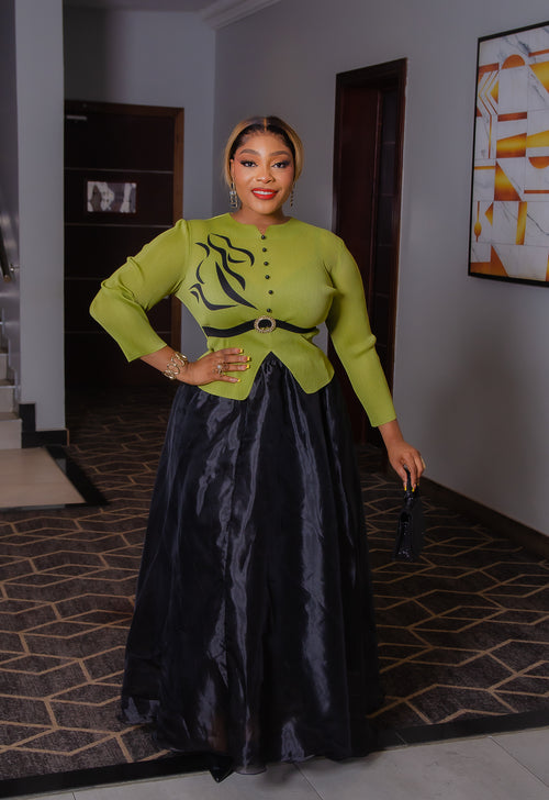 Wealthy Duchess- Illusion Miyake Blouse & Organza Skirt 2pcs Set (New! 3 colors)