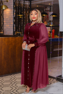 Regal Pearl Grace- 3pcs Blinged Velvet & Chiffon Maxi Dress/Under Slip/Belt (New!) (3 colors!)