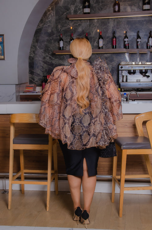 Panther Queen Luxe- Ruffle Hi/Lo Layer Tie Neck blouse (New!)