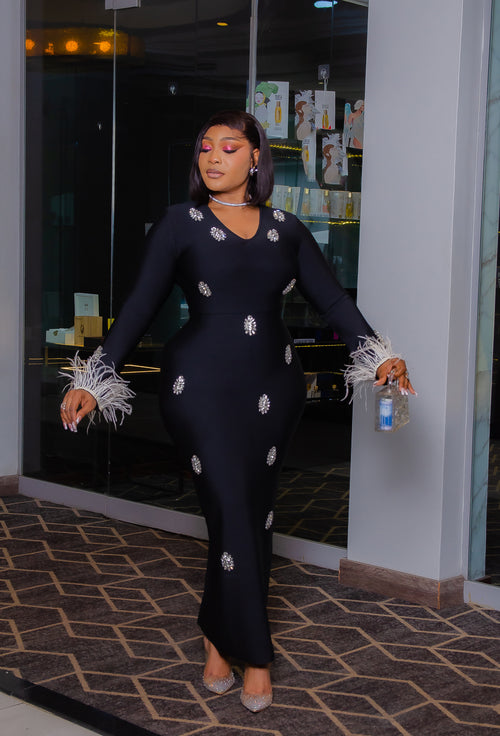 Moonlit Jewel Queen- Feather BANDAGE Dress (New!)