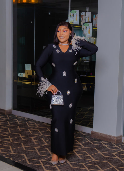 Moonlit Jewel Queen- Feather BANDAGE Dress (New!)