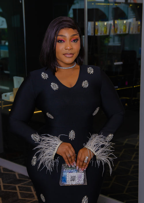 Moonlit Jewel Queen- Feather BANDAGE Dress (New!)