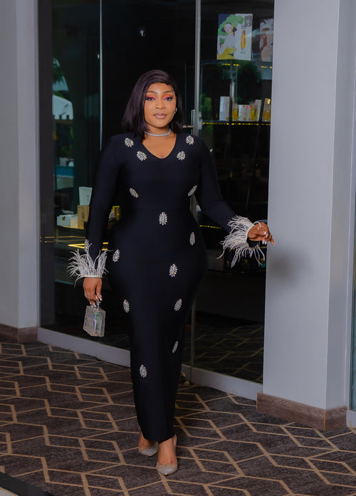 Moonlit Jewel Queen- Feather BANDAGE Dress (New!)