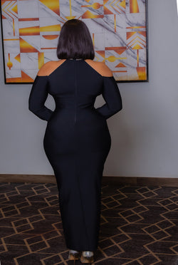 Midnight Allure Queen- Cold Shoulder Mesh Bandage Dress (New!)