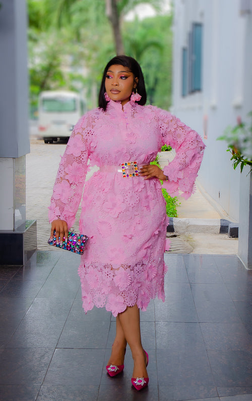 So Beautiful Luxe- 3D Petal Lace Midi Dress with Underslip (New! 2 colors!)