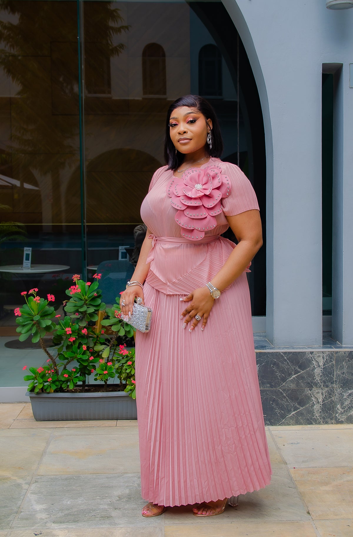 Rosalina Belle - 3pcs Plisse Peplum Blouse/Pleated LONG Skirt/Belt