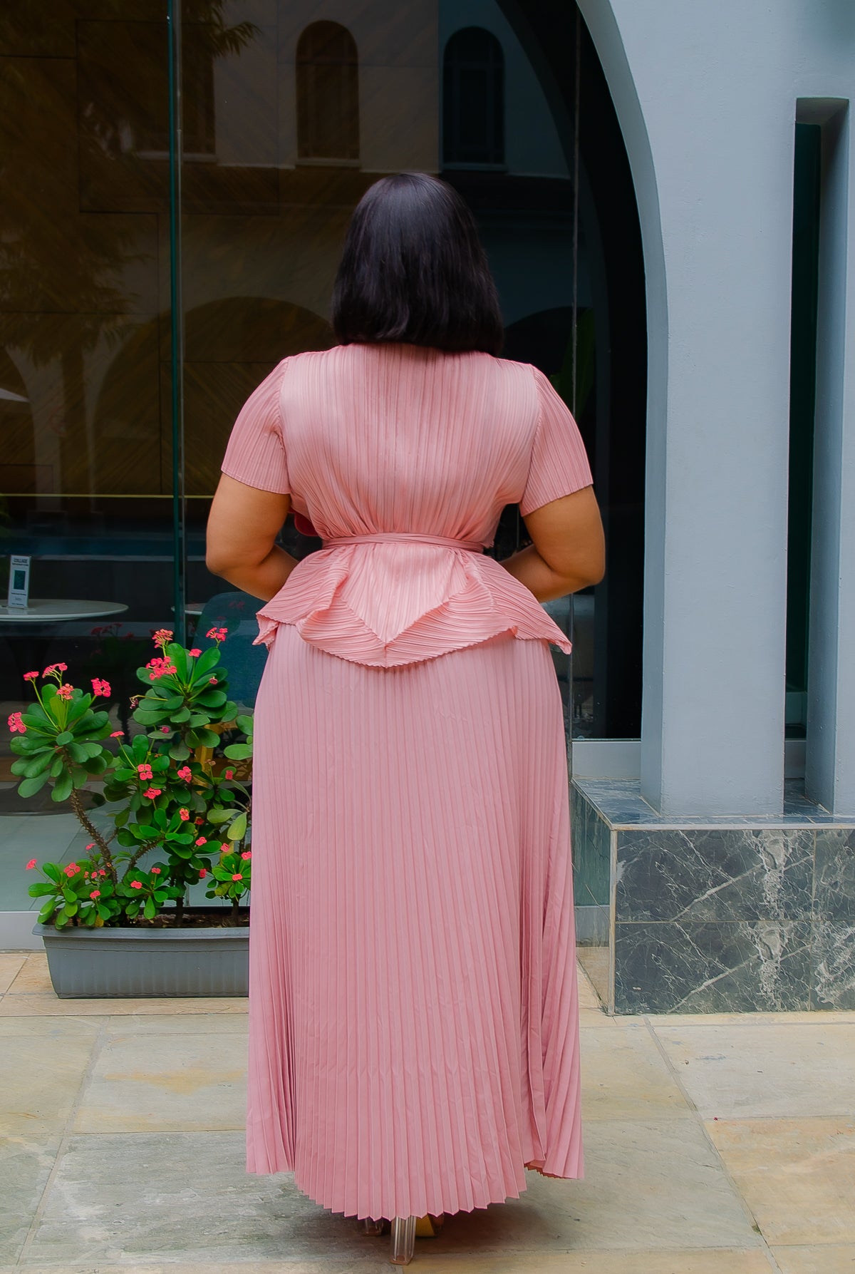 Rosalina Belle - 3pcs Plisse Peplum Blouse/Pleated LONG Skirt/Belt