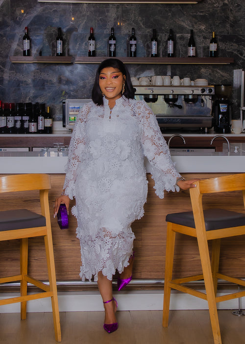 So Beautiful Luxe- 3D Petal Lace Midi Dress with Underslip (New! 2 colors!)