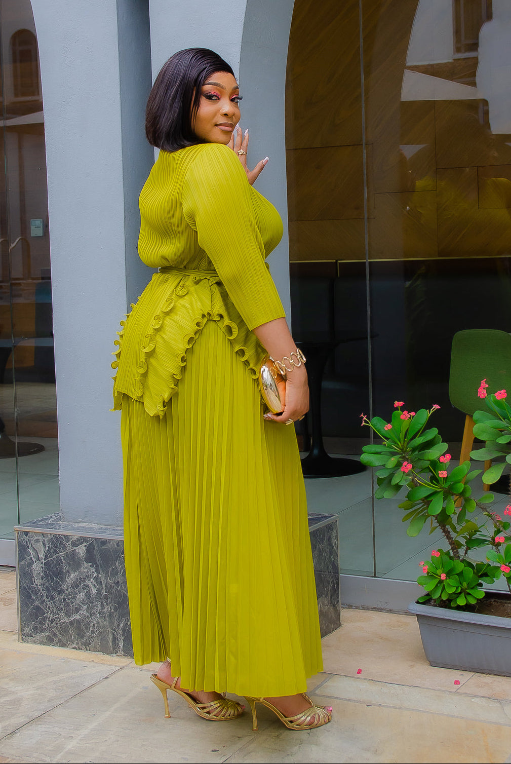 Florencia Belle - 3pcs Plisse Ruffle Blouse/Pleated LONG Skirt