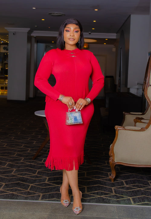 Elegance Aura- 2pcs Blouse/Tassel Fringe Skirt Set (NEW) (2 colors)