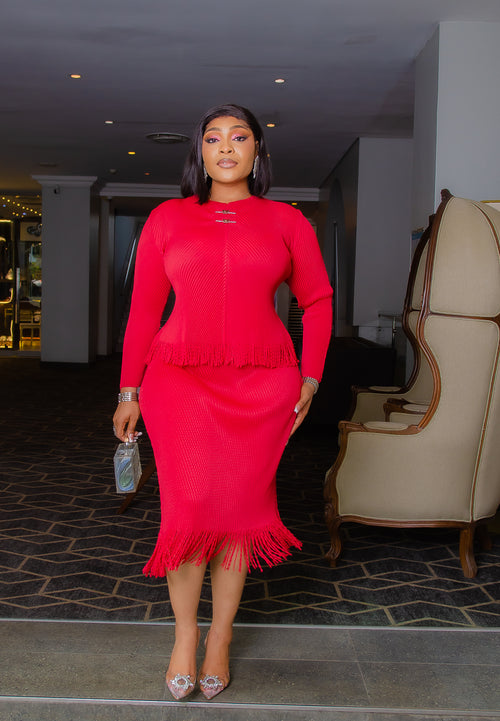 Elegance Aura- 2pcs Blouse/Tassel Fringe Skirt Set (NEW) (2 colors)